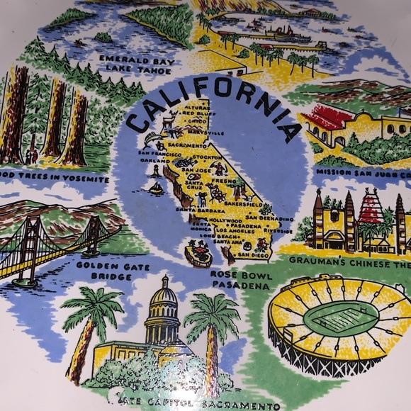 1960s Vintage California Gold Rim Tourist Souvenir Ceramic Display Plate - Picture 10 of 17